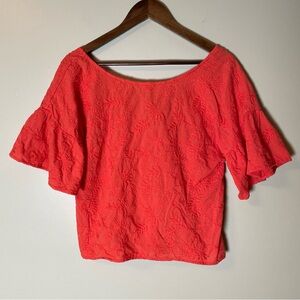 Anthropologie top Blouse Size Small S Orange Embroidered Casual Milkmaid